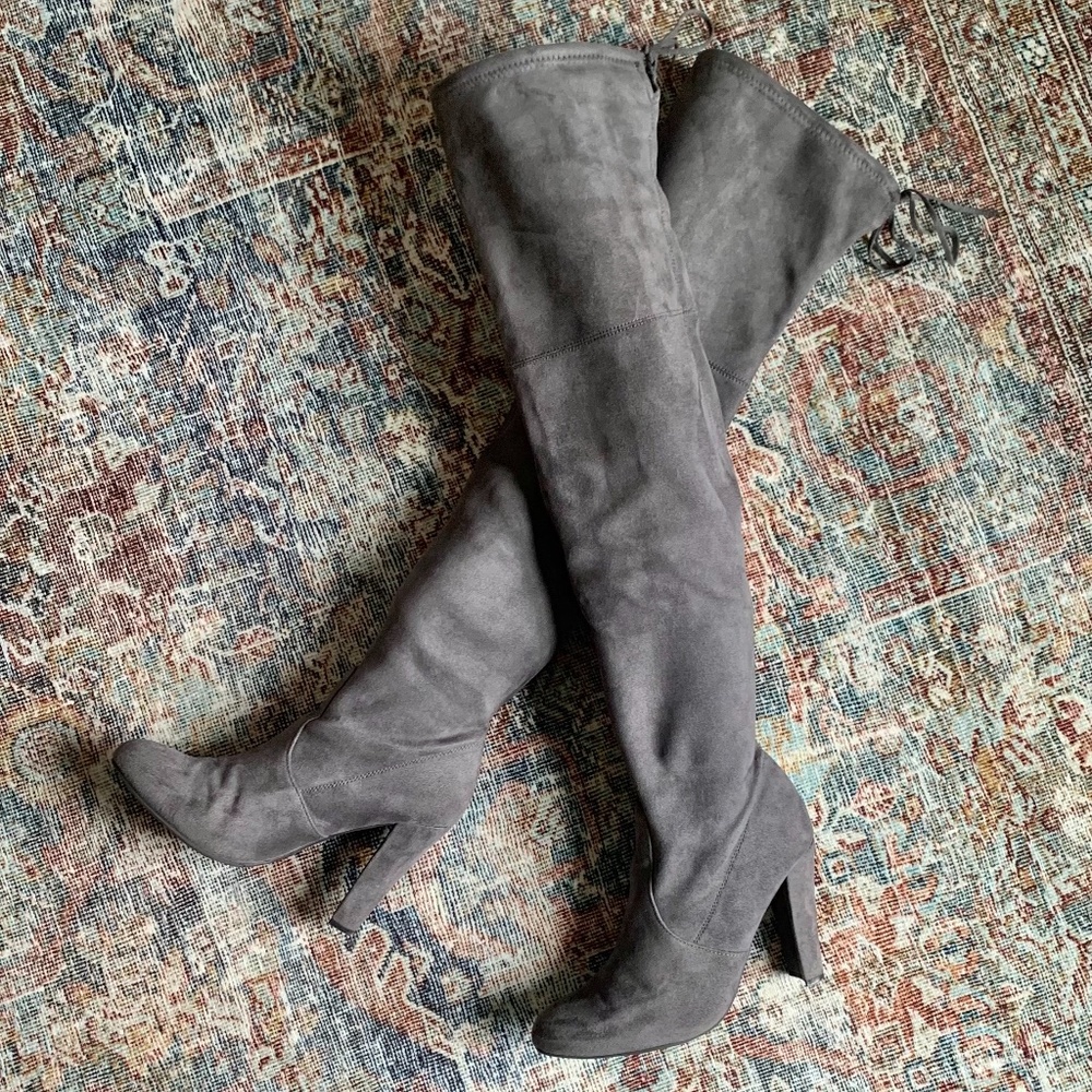 Steve Madden Over the Knee Heeled Boots Grey Suede